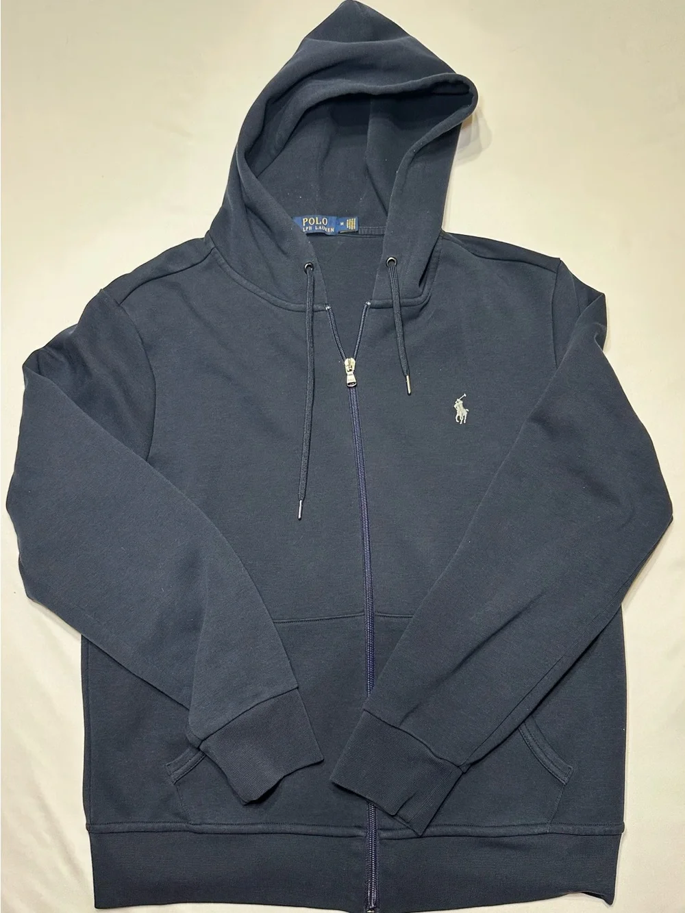 Polo Ralph Lauren Double-Knit Full-Zip Hoodie Navy Blue Size M Classic Pony
